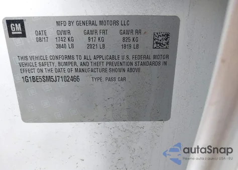 2018 Chevrolet Cruze Lt Auto из США, поврежденный, VIN 1G1BE5SM5J7102466